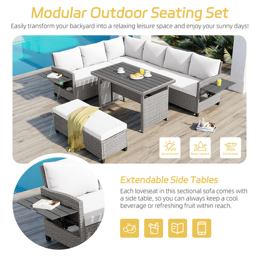 L-shaped Lumière outdoor sectional arranged around the dining table