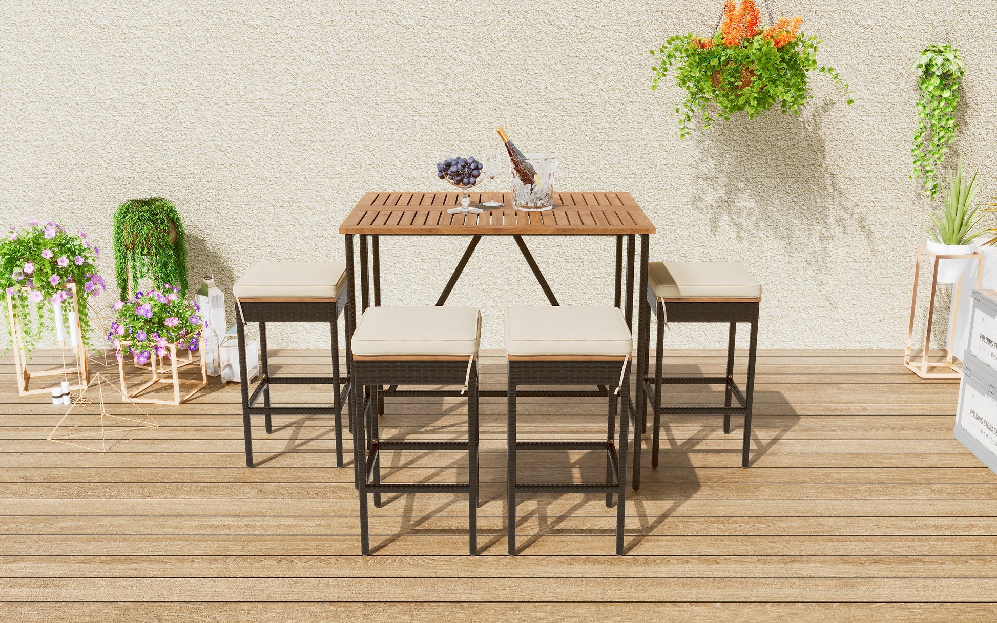 Aveline compact bar set arranged on an outdoor balcony