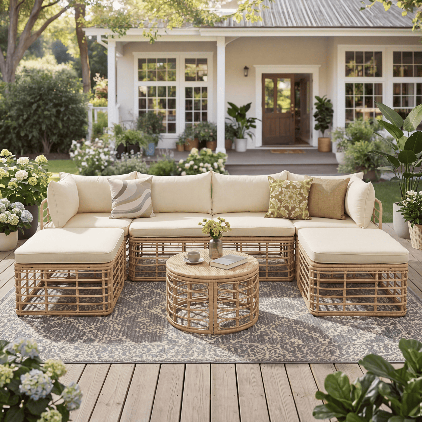 Ondine seven-piece brown wicker modular patio sectional set