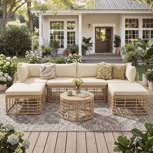Ondine seven-piece brown wicker modular patio sectional set