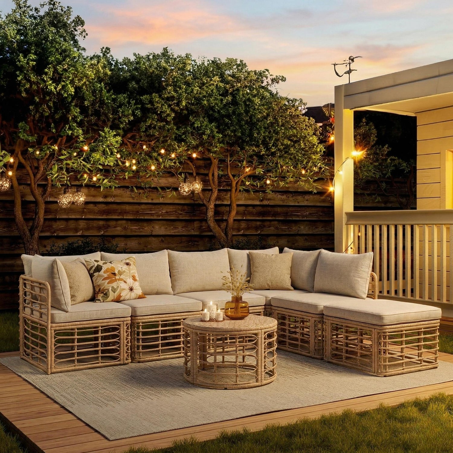 Ondine modular wicker seating configured as an L-shaped patio sofa