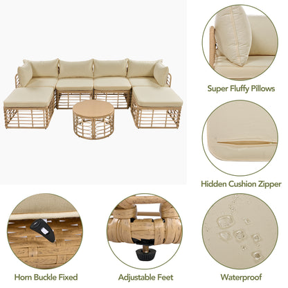 Round table and brown cushions included with the Ondine sectional