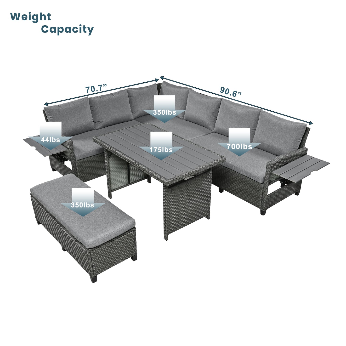 Long bench included with the Orsay gray patio dining set