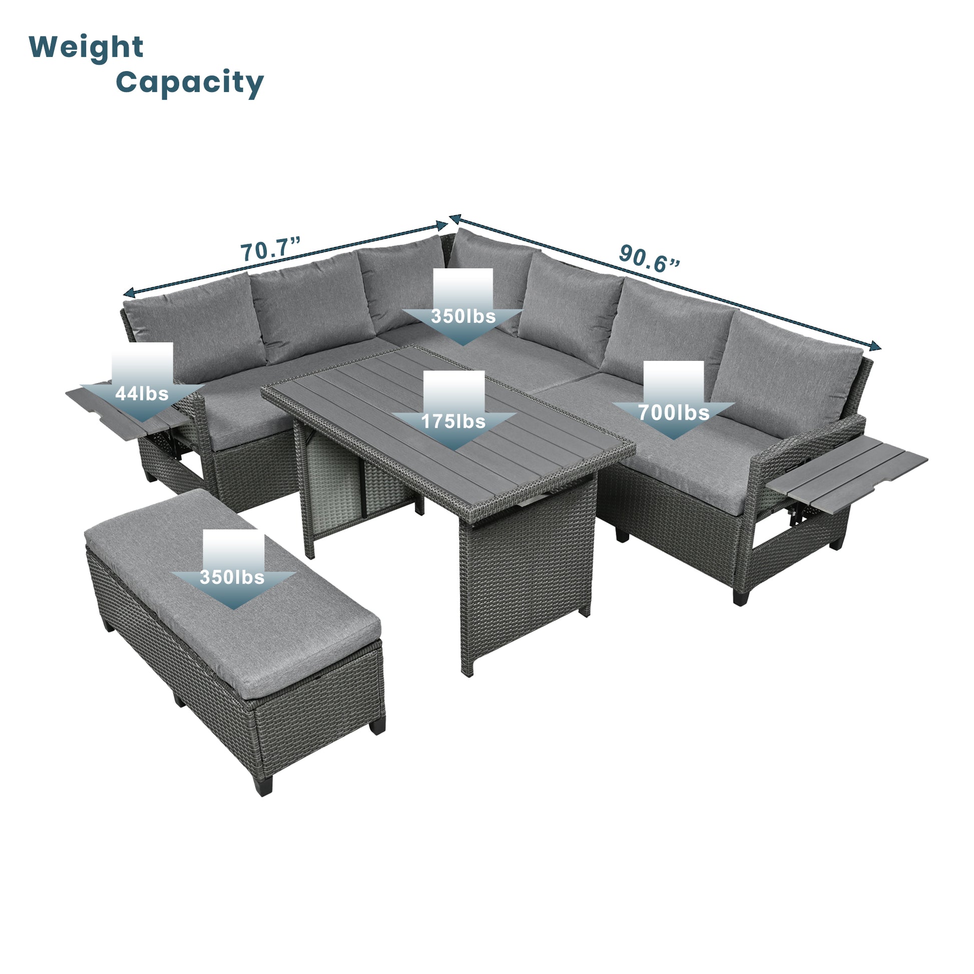 Long bench included with the Orsay gray patio dining set