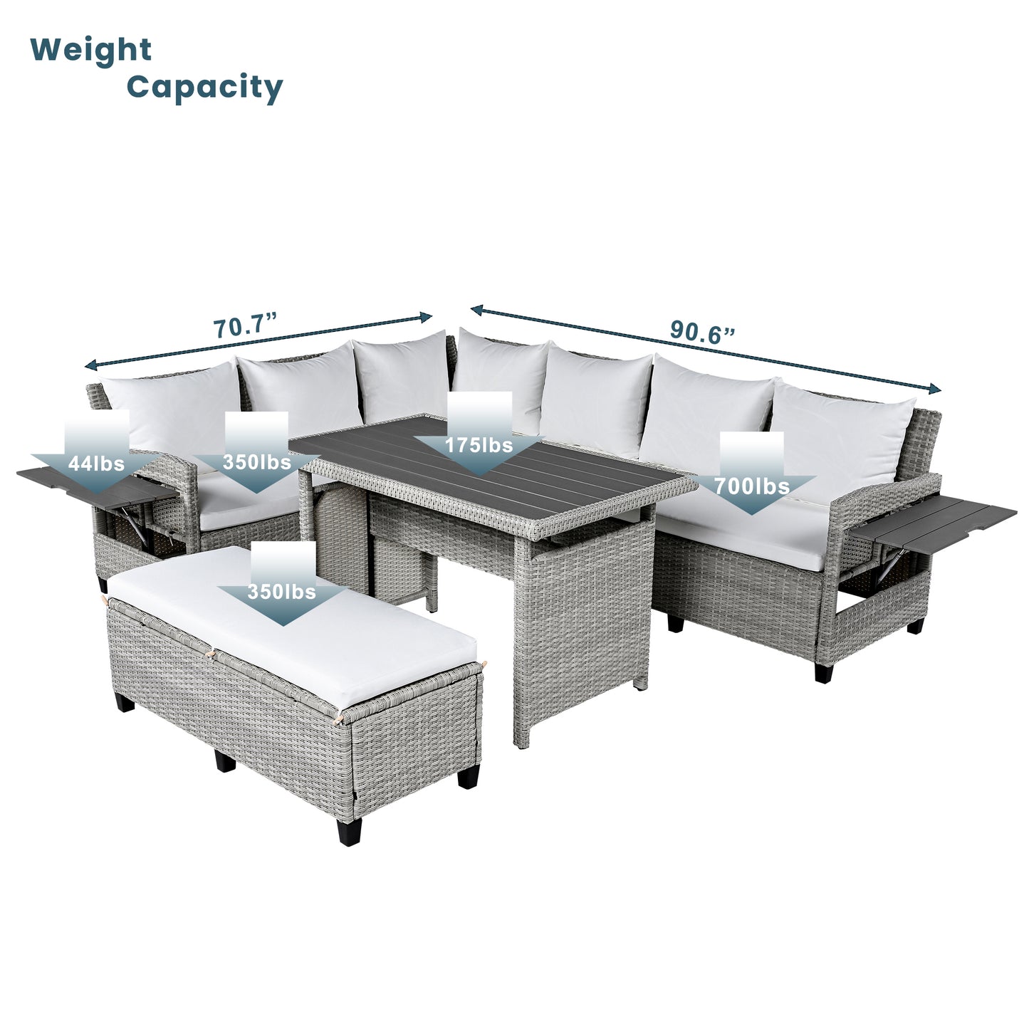 Movable bench included with the Lumière white outdoor dining set