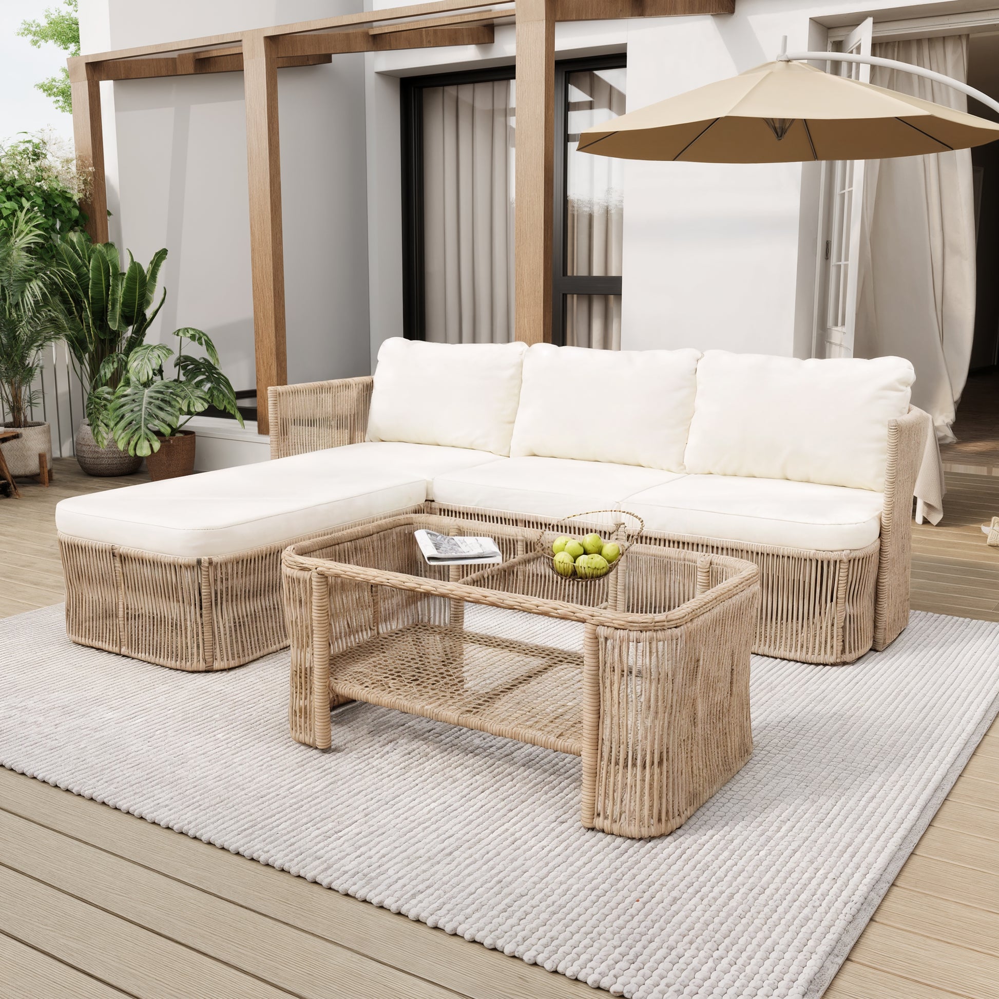 Alba four-piece dark beige PE rattan patio conversation set